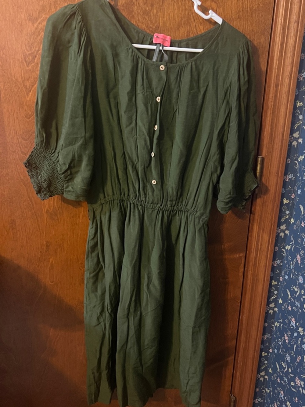 Anthropologie Olive Green Button-Front Midi Dress
